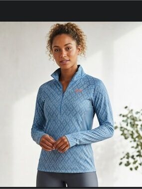 Under Armour 1/4 Zip womens ISO CHILL fitted Heat Gear Blue Geometric pattern XL